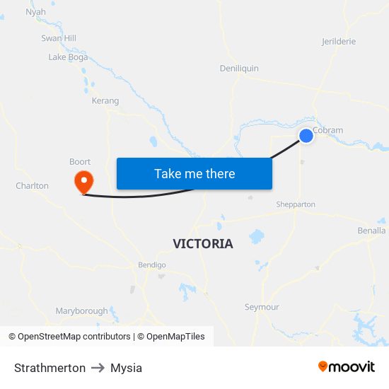 Strathmerton to Mysia map