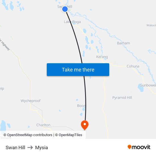 Swan Hill to Mysia map