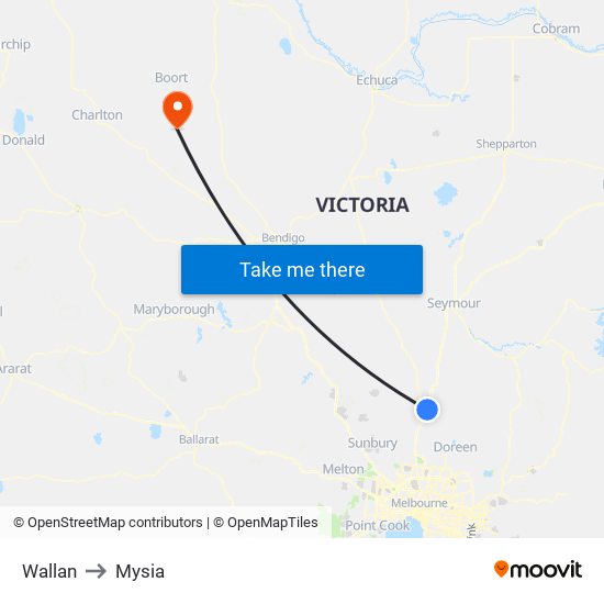 Wallan to Mysia map