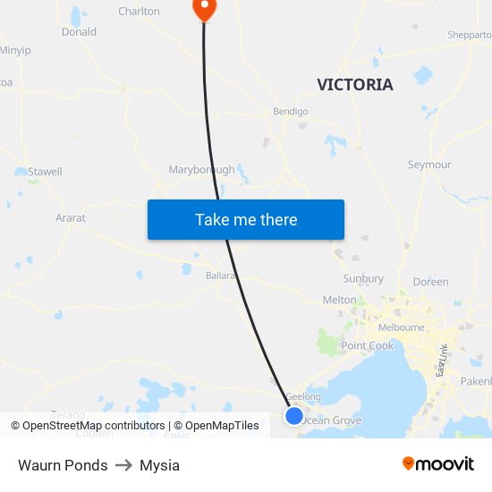 Waurn Ponds to Mysia map
