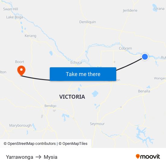 Yarrawonga to Mysia map