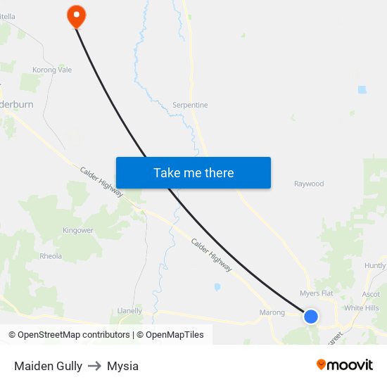 Maiden Gully to Mysia map