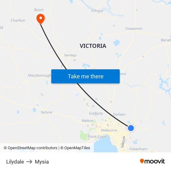 Lilydale to Mysia map