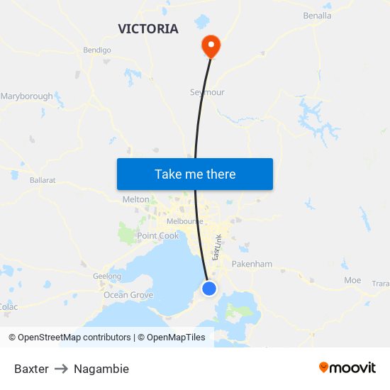 Baxter to Nagambie map