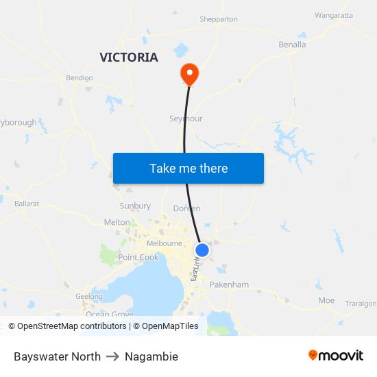 Bayswater North to Nagambie map