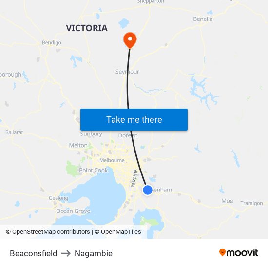 Beaconsfield to Nagambie map