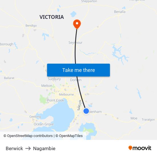 Berwick to Nagambie map