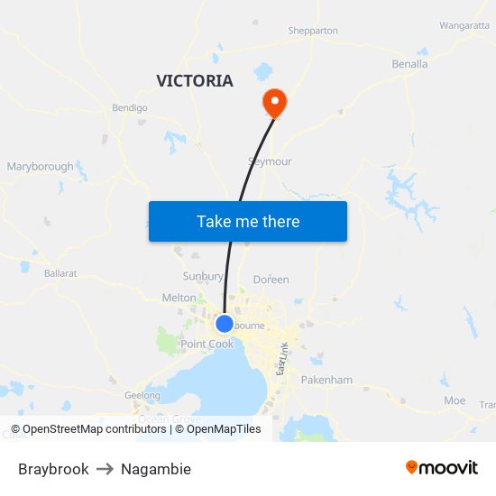 Braybrook to Nagambie map