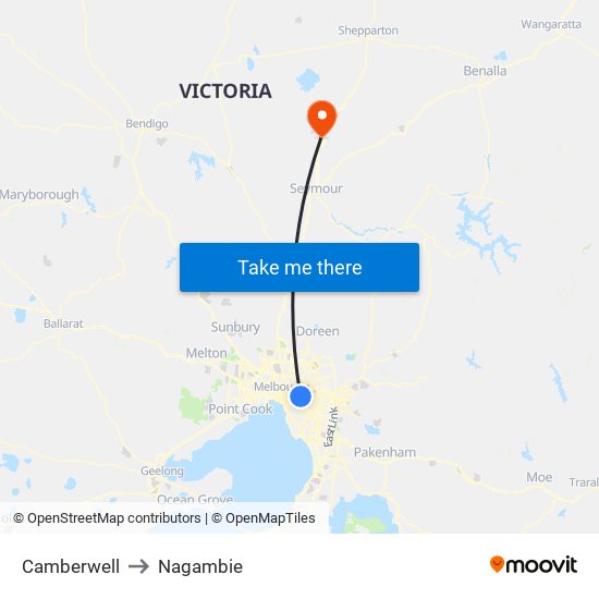 Camberwell to Nagambie map