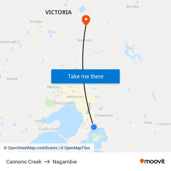 Cannons Creek to Nagambie map