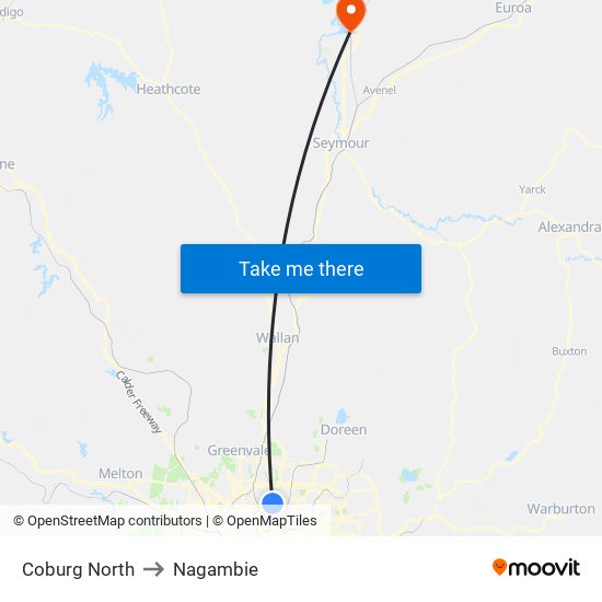 Coburg North to Nagambie map