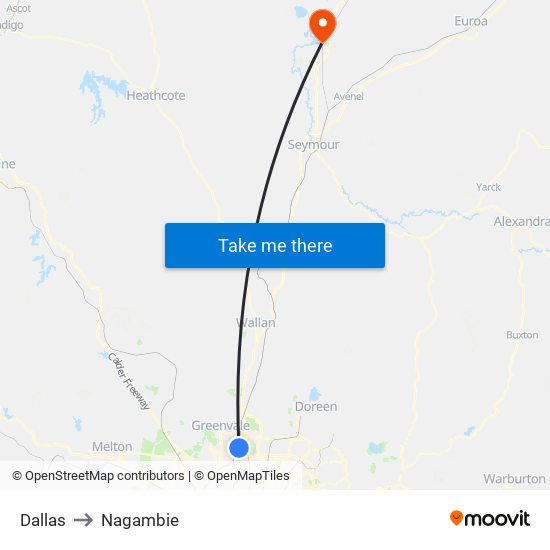 Dallas to Nagambie map