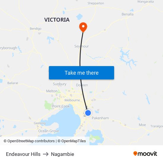 Endeavour Hills to Nagambie map