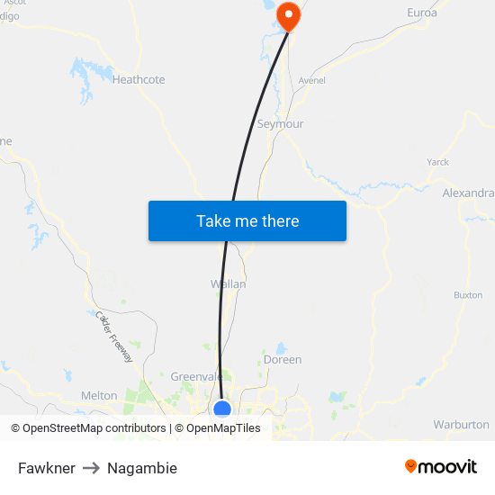 Fawkner to Nagambie map