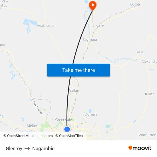 Glenroy to Nagambie map