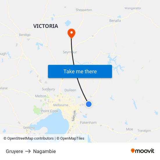 Gruyere to Nagambie map