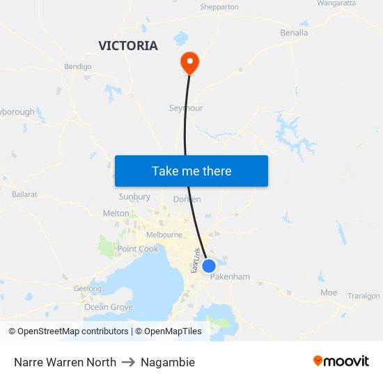 Narre Warren North to Nagambie map