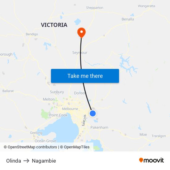 Olinda to Nagambie map