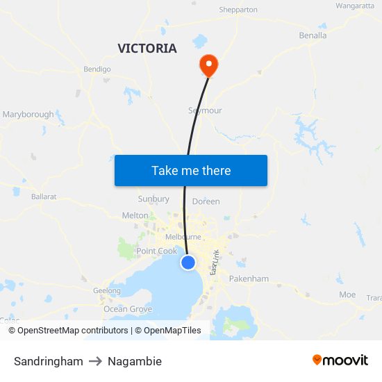 Sandringham to Nagambie map