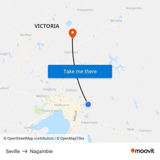 Seville to Nagambie map