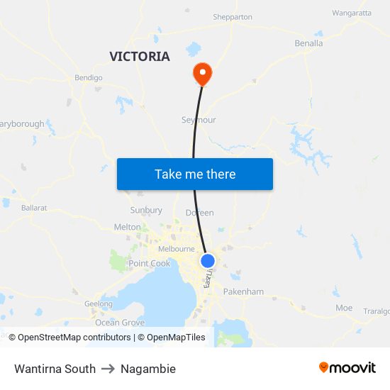 Wantirna South to Nagambie map