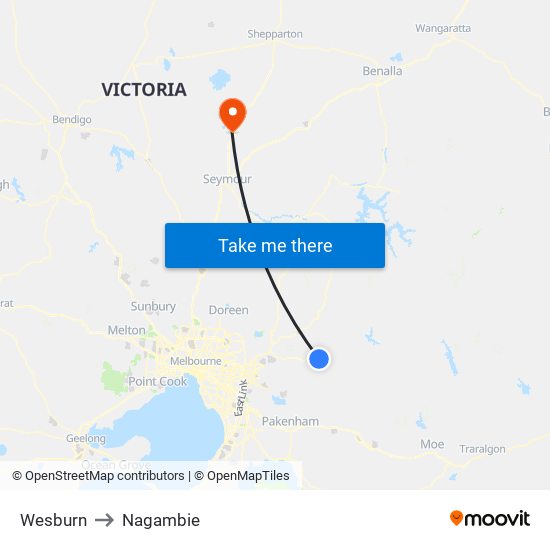 Wesburn to Nagambie map