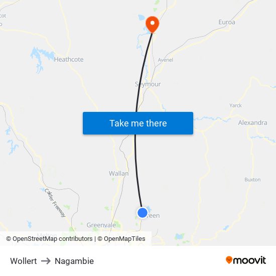 Wollert to Nagambie map