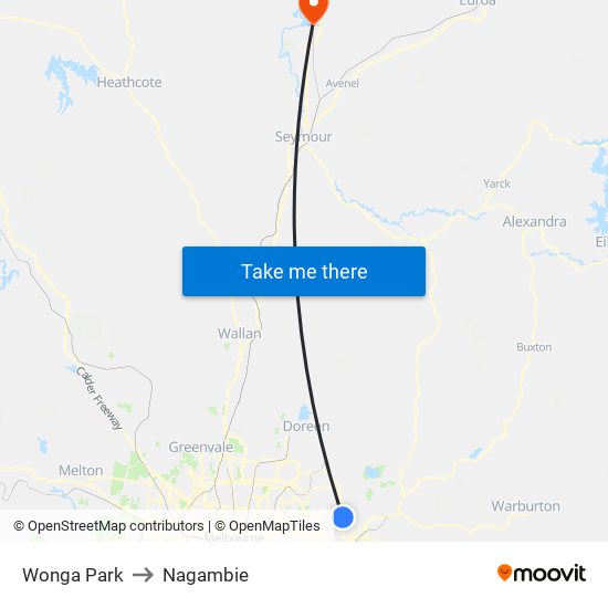 Wonga Park to Nagambie map