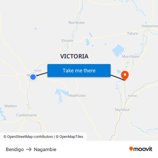 Bendigo to Nagambie map