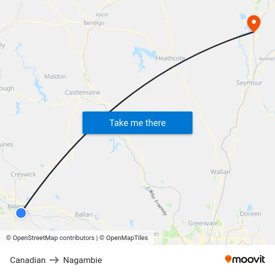 Canadian to Nagambie map