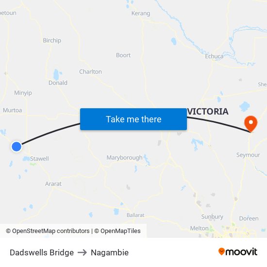 Dadswells Bridge to Nagambie map