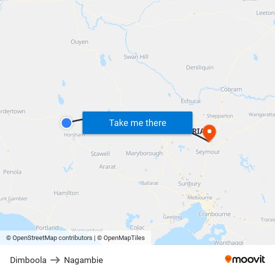 Dimboola to Nagambie map
