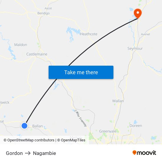 Gordon to Nagambie map