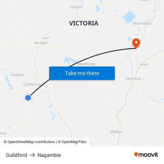 Guildford to Nagambie map