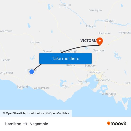 Hamilton to Nagambie map
