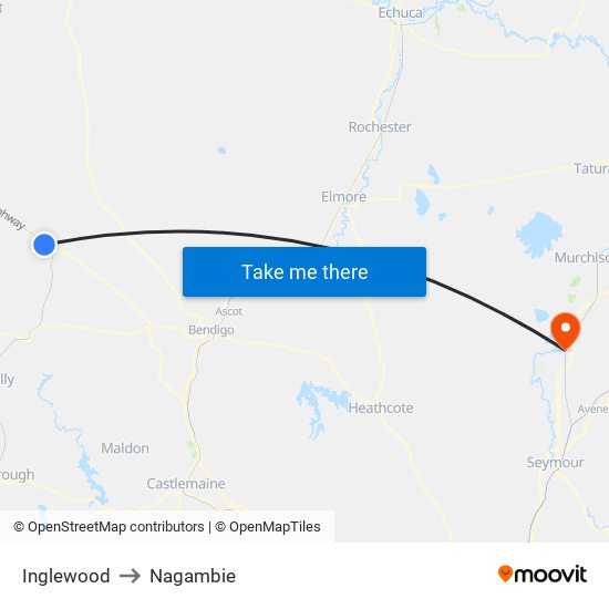 Inglewood to Nagambie map