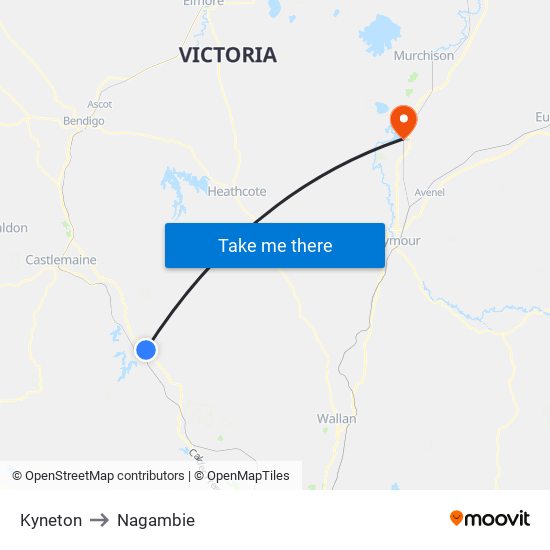 Kyneton to Nagambie map