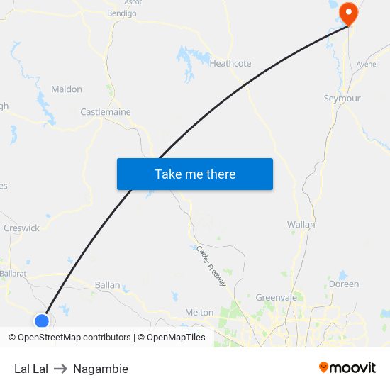 Lal Lal to Nagambie map