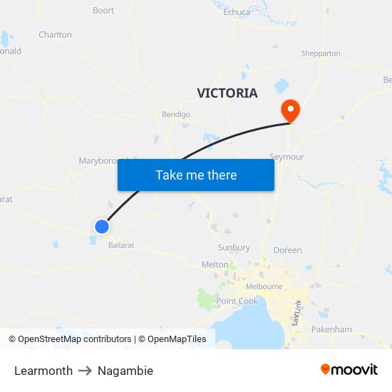 Learmonth to Nagambie map