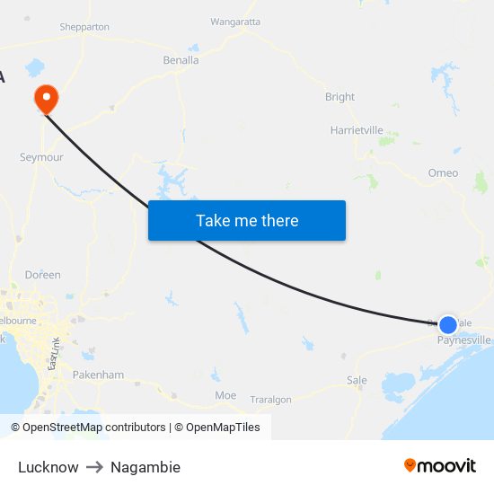 Lucknow to Nagambie map