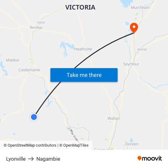 Lyonville to Nagambie map