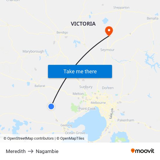 Meredith to Nagambie map