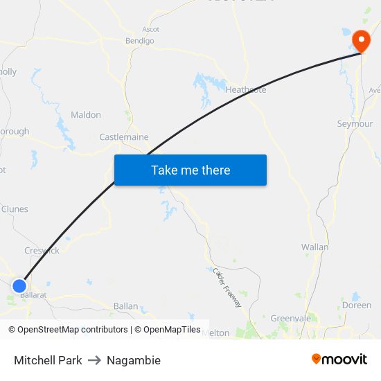 Mitchell Park to Nagambie map