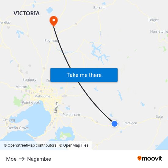 Moe to Nagambie map