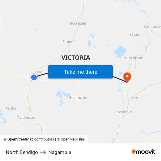 North Bendigo to Nagambie map