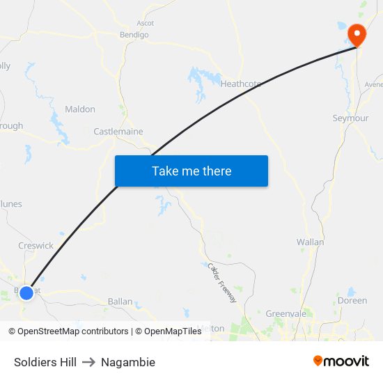 Soldiers Hill to Nagambie map