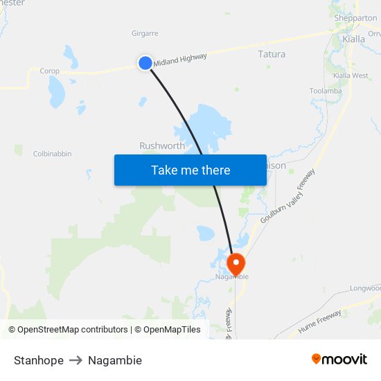 Stanhope to Nagambie map