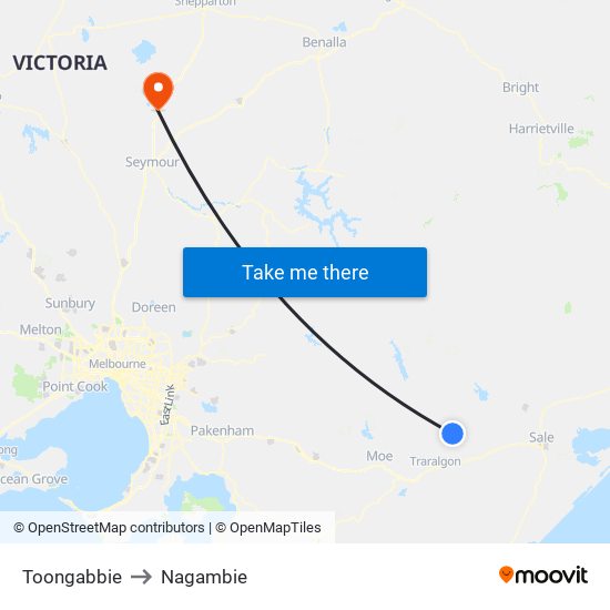 Toongabbie to Nagambie map