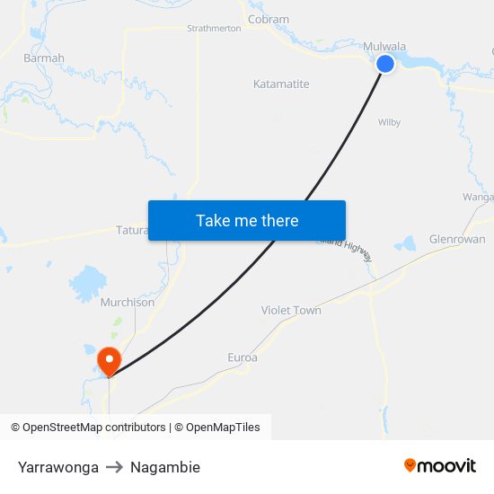 Yarrawonga to Nagambie map