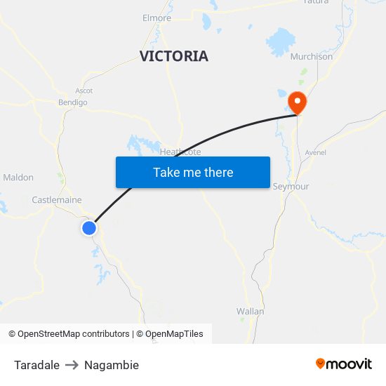 Taradale to Nagambie map